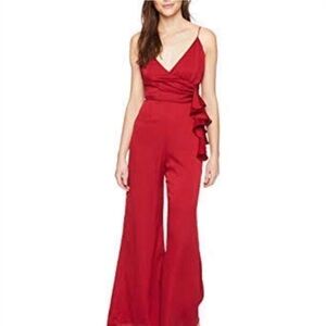 KEEPSAKE the Label Red Satin Sleeveless Ruffle Wide Leg Jumpsuit in Size XS